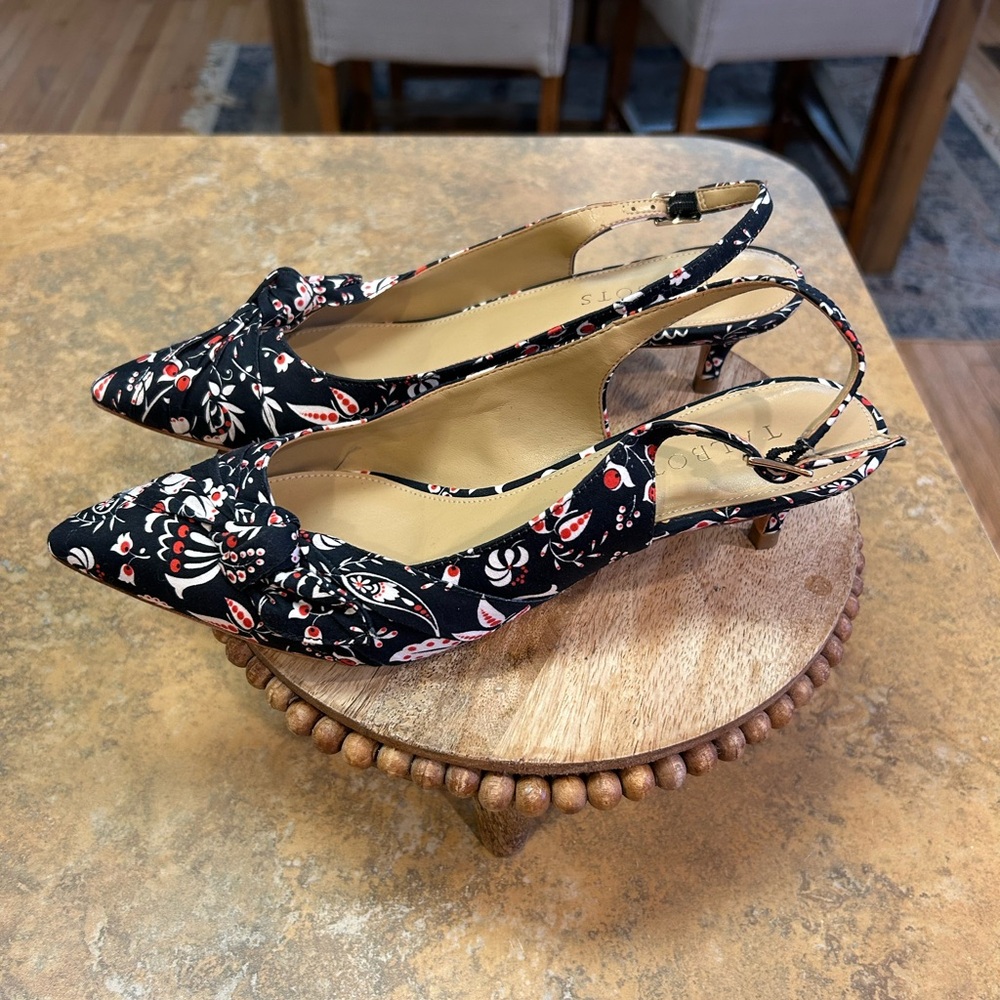 Talbots Sylvie Paisley Side Knot Slingback Kitten Heels - Picture 3 of 6